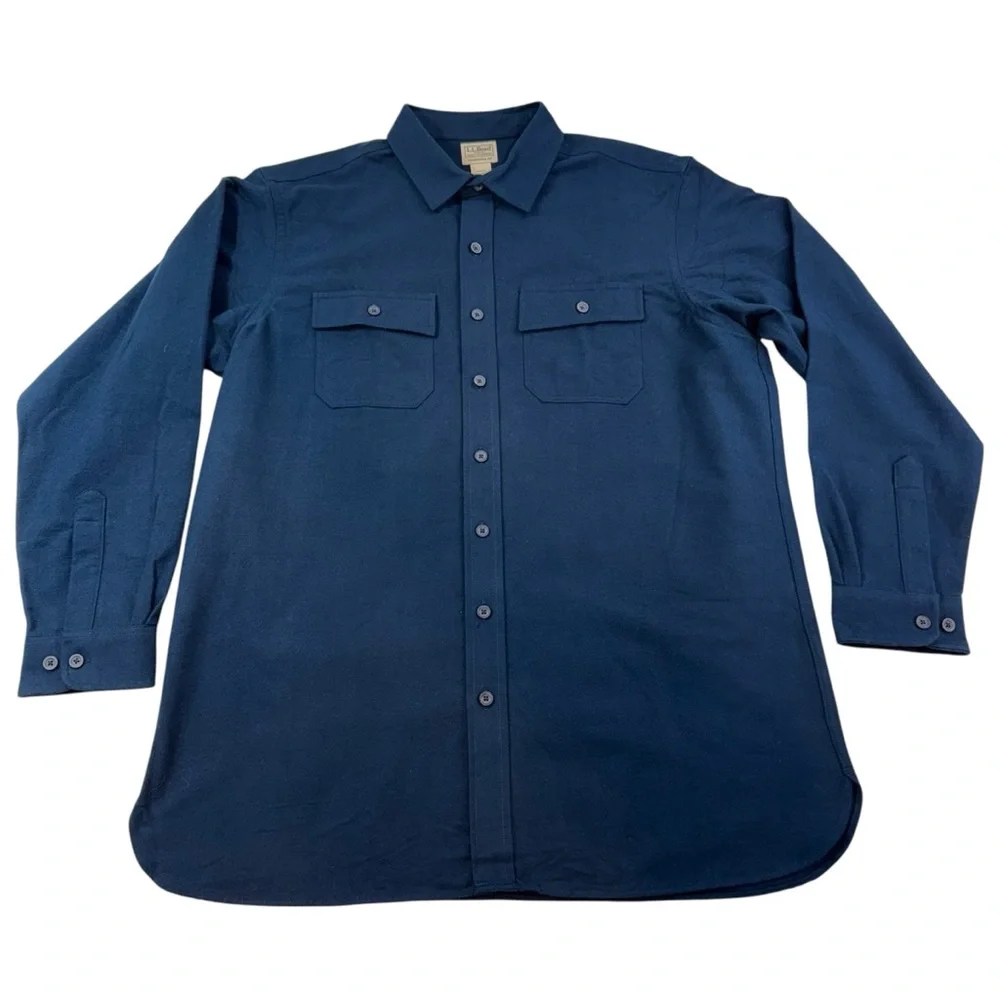 LL Bean Chamois Cloth Shirt XL Tall Traditional Fit Patch Pocket Flannel Navy - Picture 4 of 10